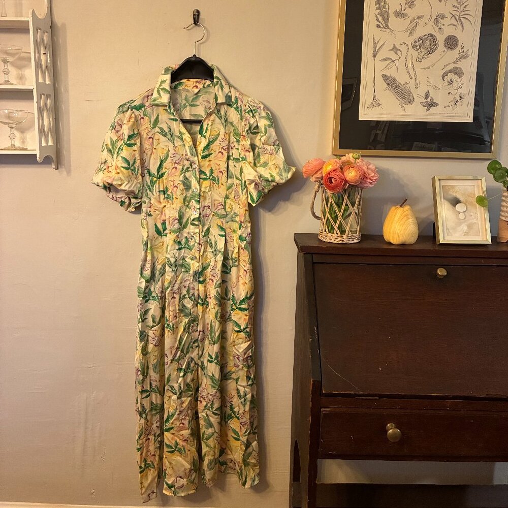 Melloday Midi Floral Yellow Dress Size Extra Small (XS)